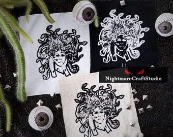 Medusa Head Screenprinted Patch - Sew-on Cloth Punk Patch