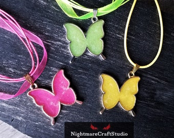 Butterfly Shimmer Resin Pendant Necklace