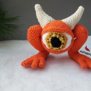 Orange Giant Eyeball Monster Crochet Soft Sculpture