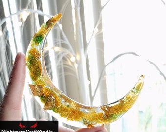 Gold Foil and Green Shimmer Crescent Moon Hair Stick