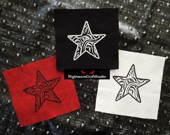 Wavy Star Screenprinted Cloth Filler Patch - Line Art Geometric Circle, Diamond