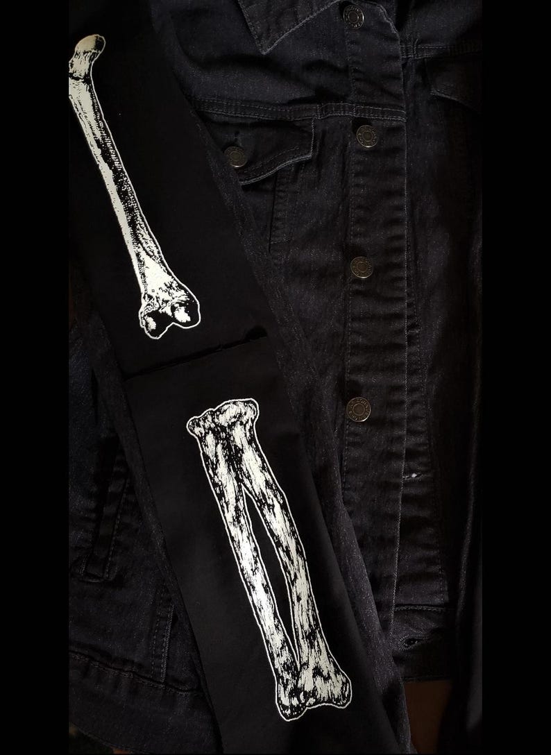 Bones Set of 2 Screenprinted Cloth Patches - Arm or Leg Skeleton Bones image 8