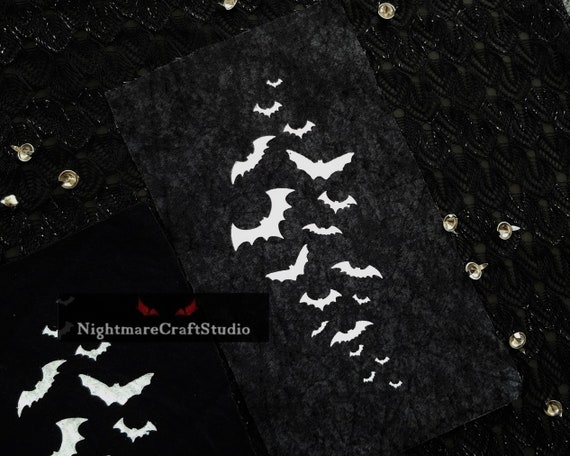 Flying Bats Silhouette Screenprinted Cloth Patch - Goth Punk Sew-on Patch