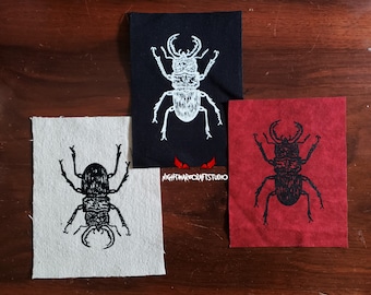 Stag Beetle Screenprinted Cloth Patch
