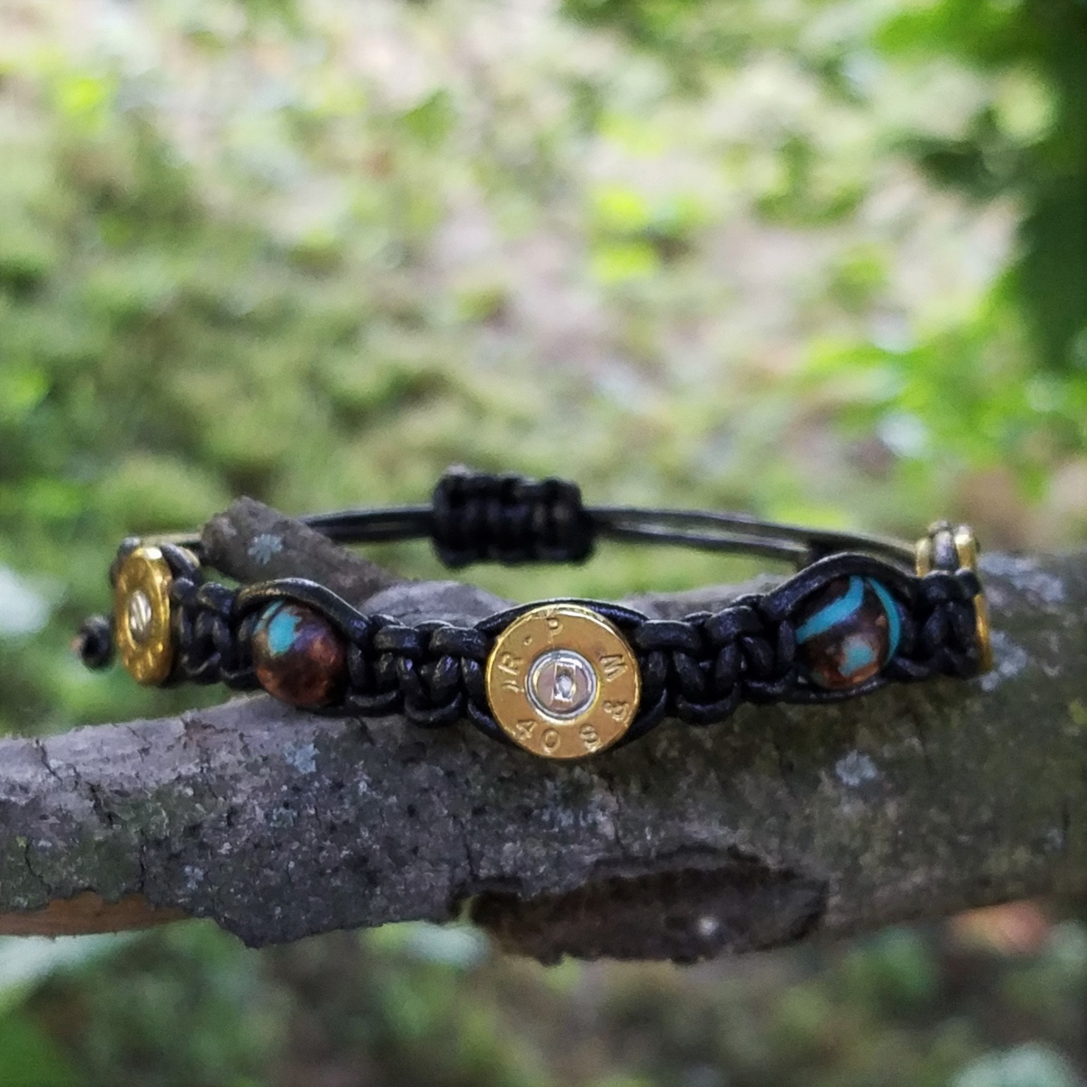 Brass Bullet Shell Bracelets With Amazonite Jade Beads and Black ...