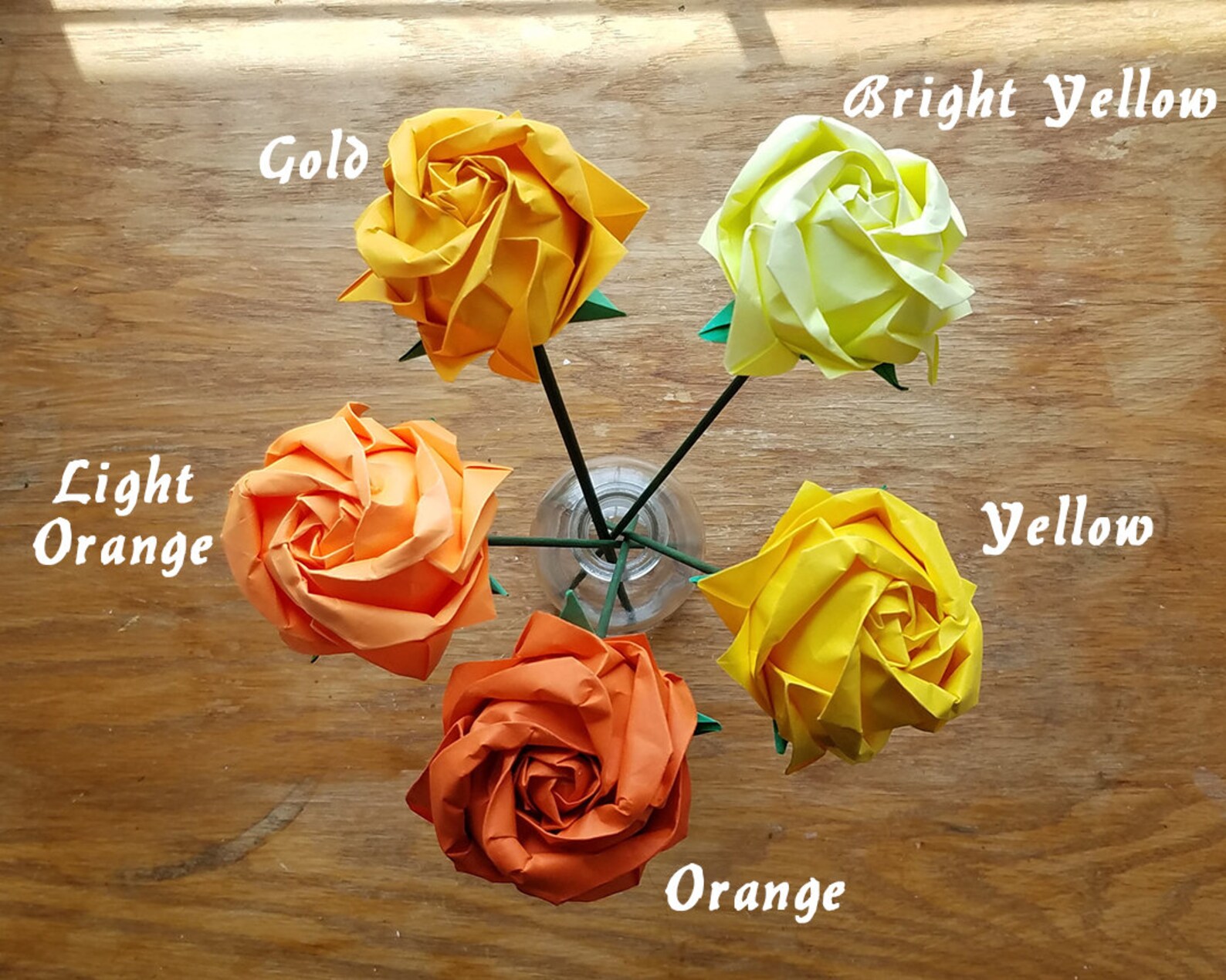 Origami Roses With Wood Stems and Paper Calyx 28 Colors Etsy