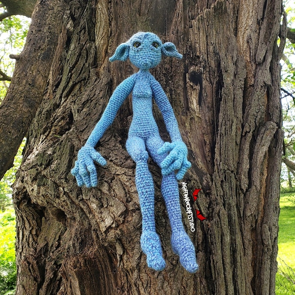 Blue Moon Sprite Posable Crochet Soft Sculpture
