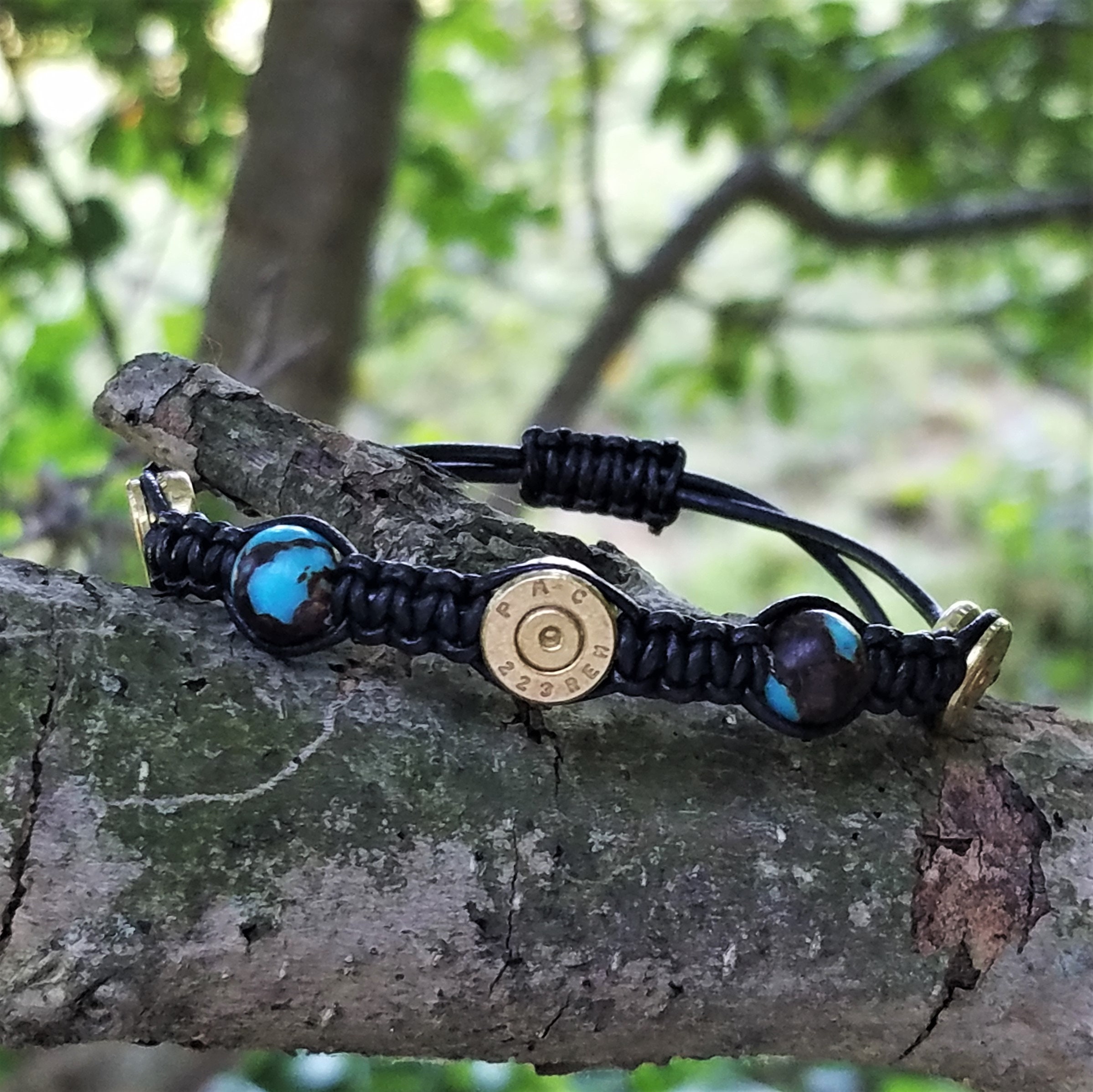 Brass Bullet Shell Bracelets With Amazonite Jade Beads and Black ...