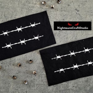 Barbed Wire Screenprinted Cloth Patch - Sew on Filler Punk Patch