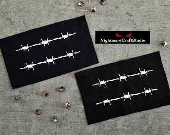 Barbed Wire Screenprinted Cloth Patch - Sew on Filler Punk Patch