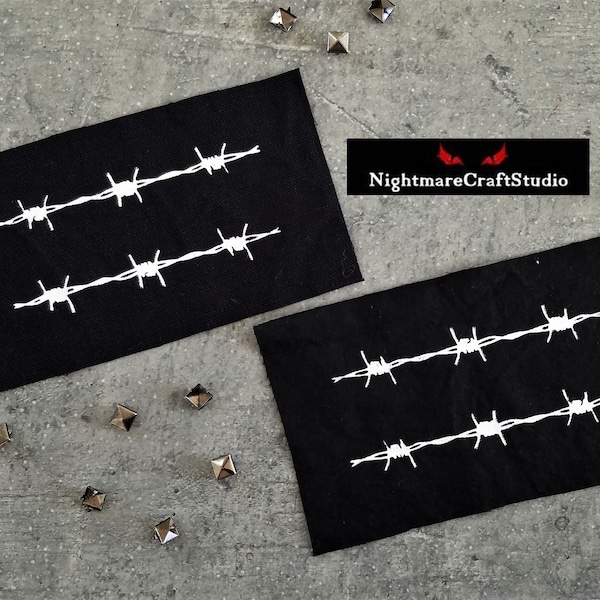 Barbed Wire Screenprinted Cloth Patch - Sew on Filler Punk Patch