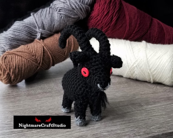 Black Goat Crochet Plush With Red Button Eyes 