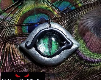 Dragon's Eye Pendant- Sculpted Clay with Glass Eyeball Necklace Pendant