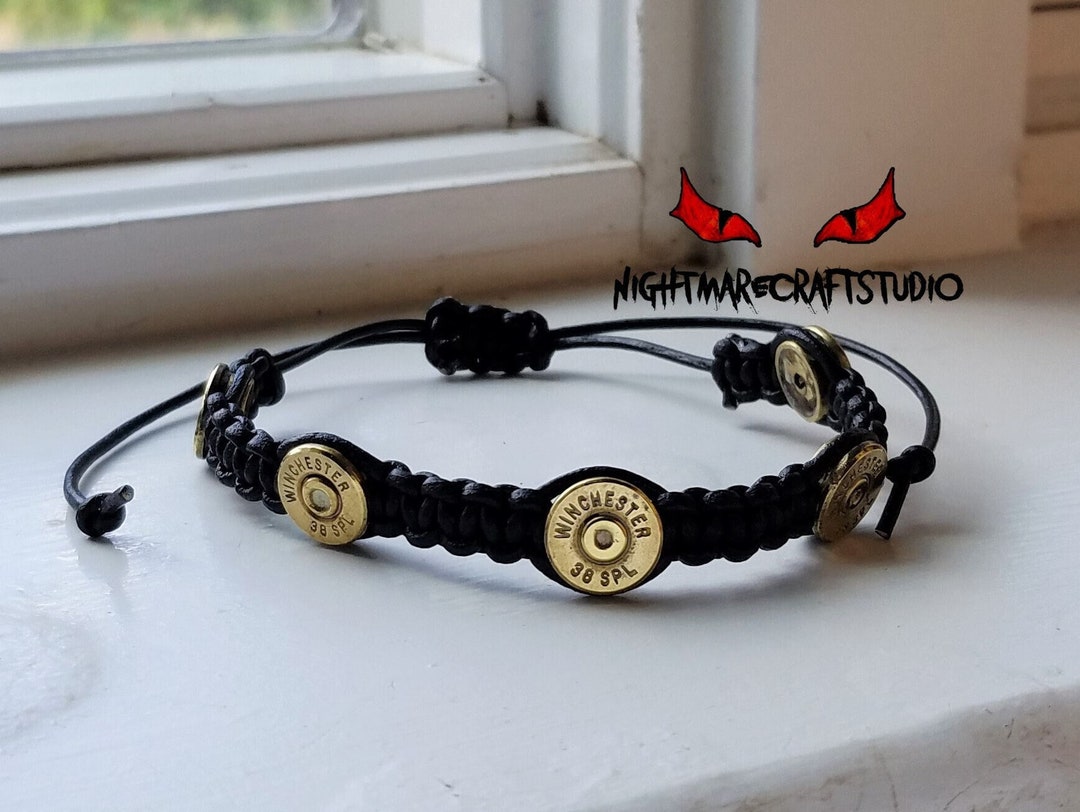 Brass or Silver .38 Special Bullet Shell Bracelet With Black Leather ...