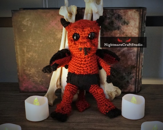 Red Baby Demon Crochet Plush Doll With Wings Horns and Pointed Devil Tail Etsy UK