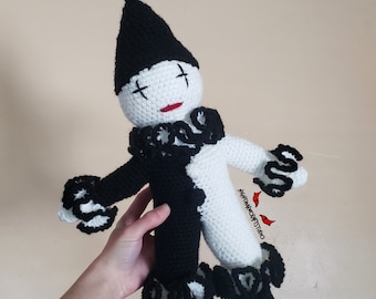 Black & White Crochet Clown Doll Plush
