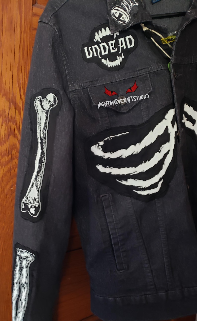 Bones Set of 2 Screenprinted Cloth Patches - Arm or Leg Skeleton Bones image 7