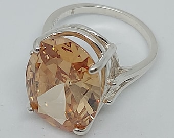 Stunning large 13.5ct #orange #peach cubic zirconia 925 solid #silver ring size K