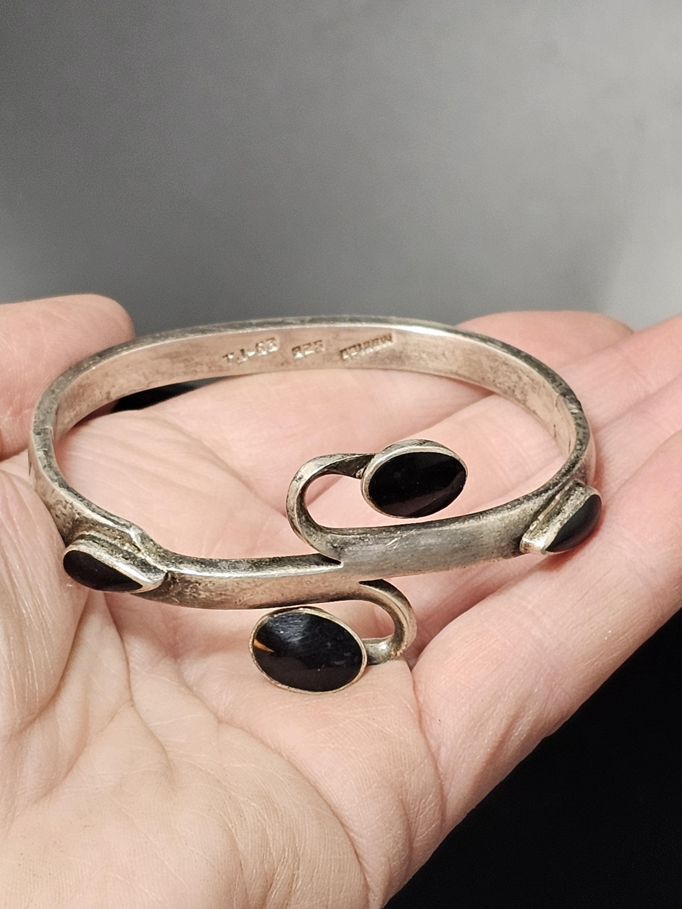 Vintage Mexican Silver Bracelet Black Onyx - Etsy