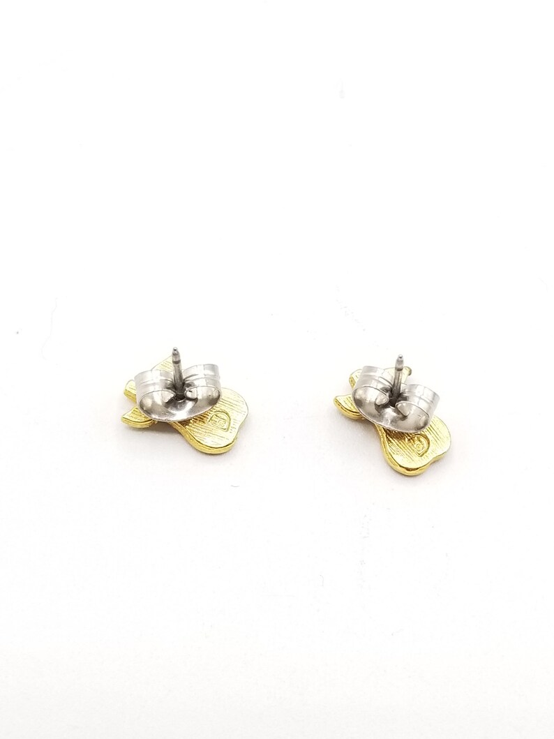 Vintage 70s Tiny Enameled Bartlett Pear Gold and Brown Enameled Pierced Stud Earrings Small Minimalist Fruit Earrings