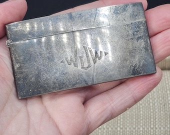 Vintage F&B Sterling Business Card Holder Curved Monogrammed Case - WJW