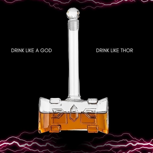 Carafe en verre en forme de marteau de Thor pour whisky, vins et spiritueux. Idée cadeau pour les fans de Marvel - Distributeur 400ml