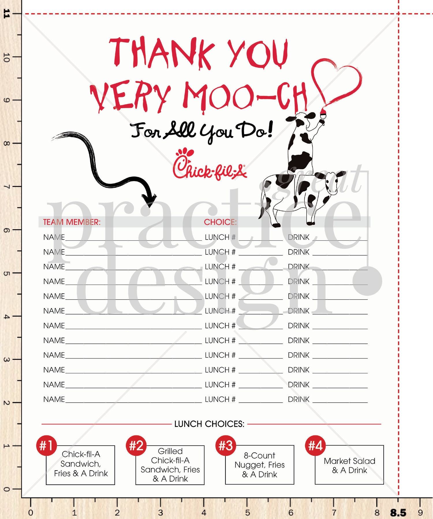 Employee Appreciation Sheet Downloadable PDF Chick-fil-a Order ...