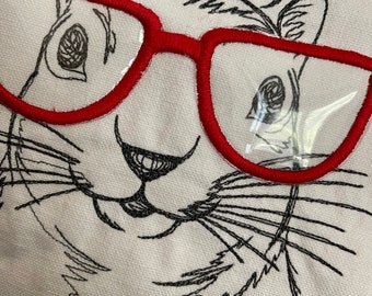 Embroidered Squirrel with Glasses Tea Towel - Cotton Dish Towel