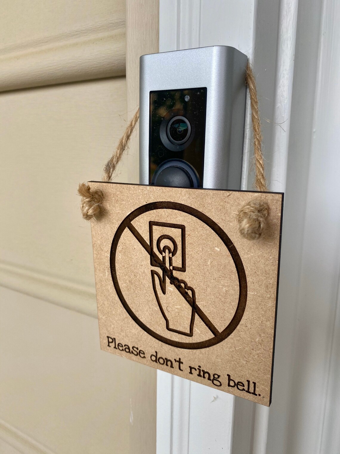 Please Dont Ring the Doorbell Sign. Wood Engraved for the Doorbell