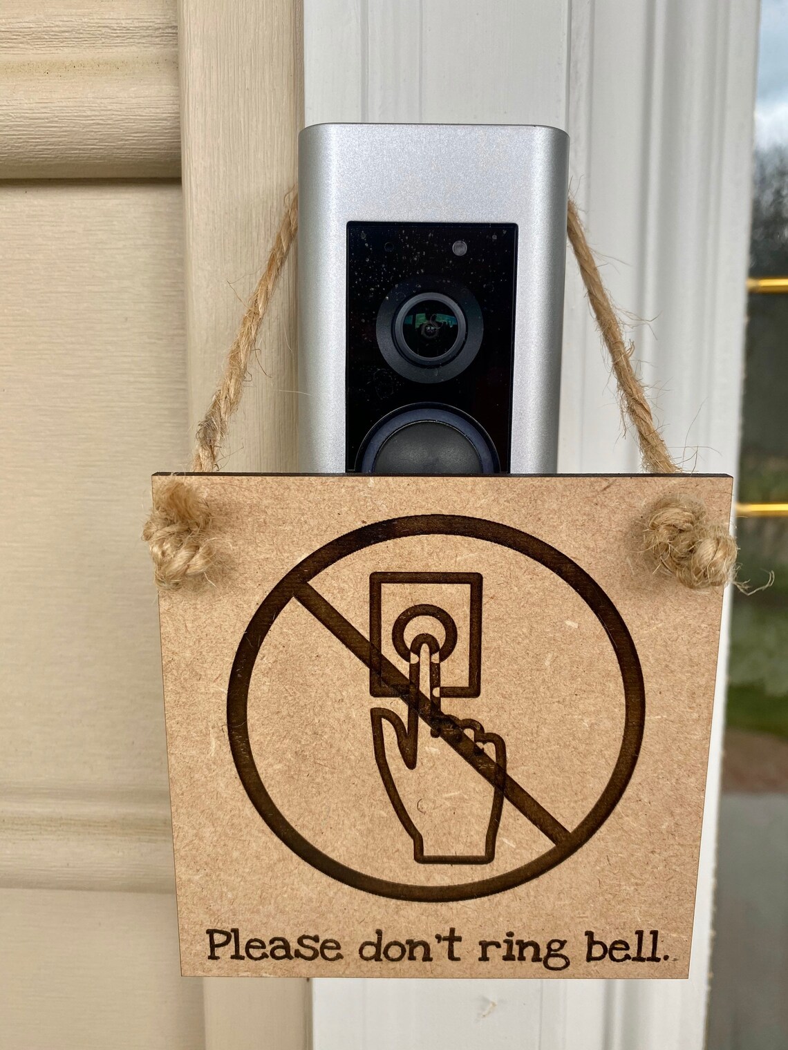 Please Dont Ring the Doorbell Sign. Wood Engraved for the Doorbell
