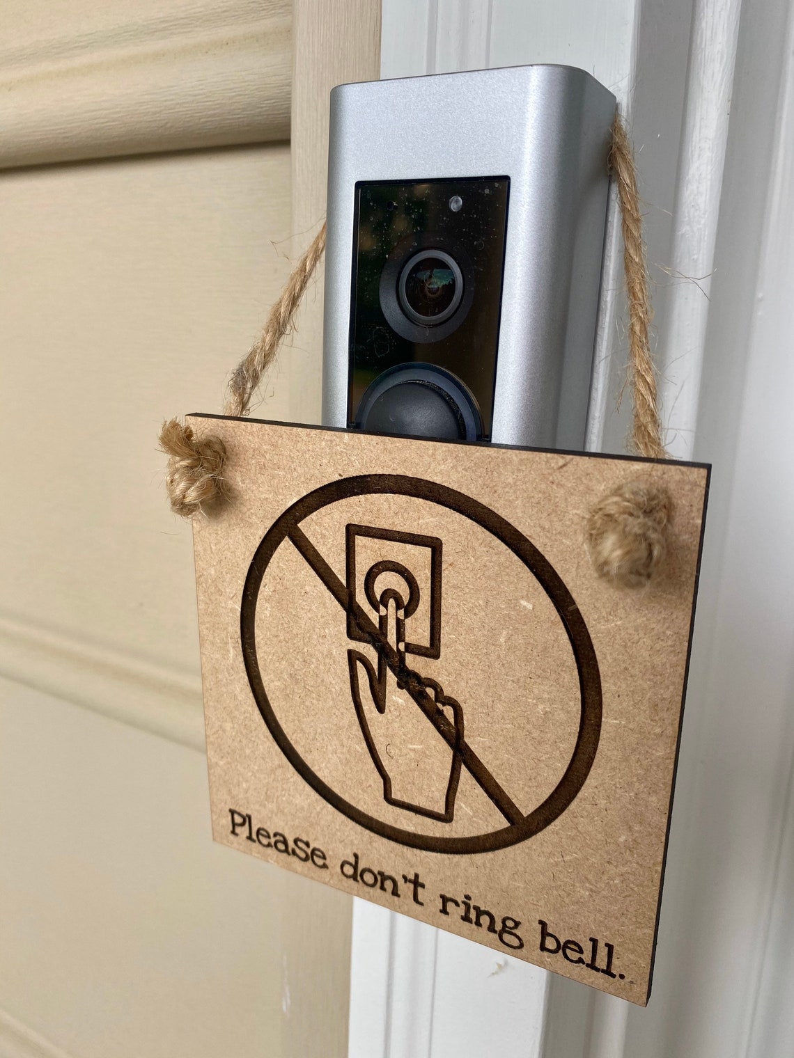 Please Dont Ring the Doorbell Sign. Wood Engraved for the Doorbell