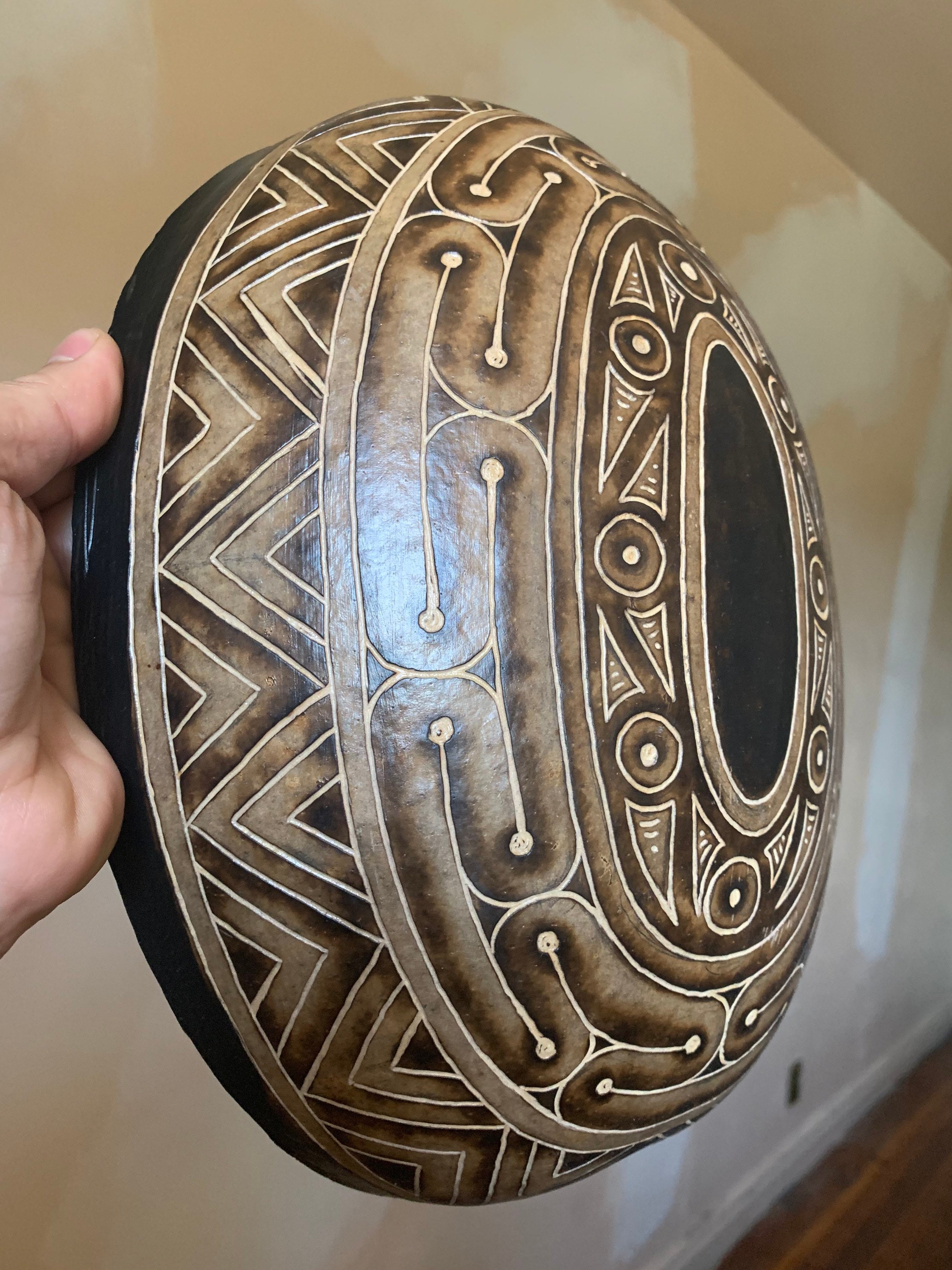 Large Taino Art Patterns Carved Gourd Art Very Unique Etsy
