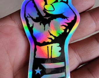 Puerto Rican Resistance Flag & Fist Holographic Sticker