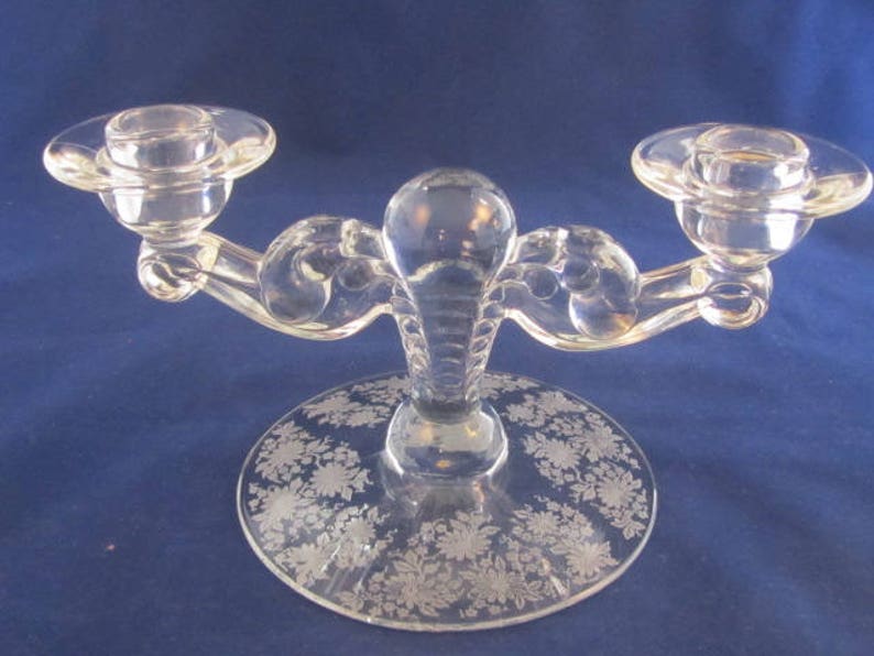 Pair of Art Deco Etched Crystal Double Candle Holder Daisy Etsy