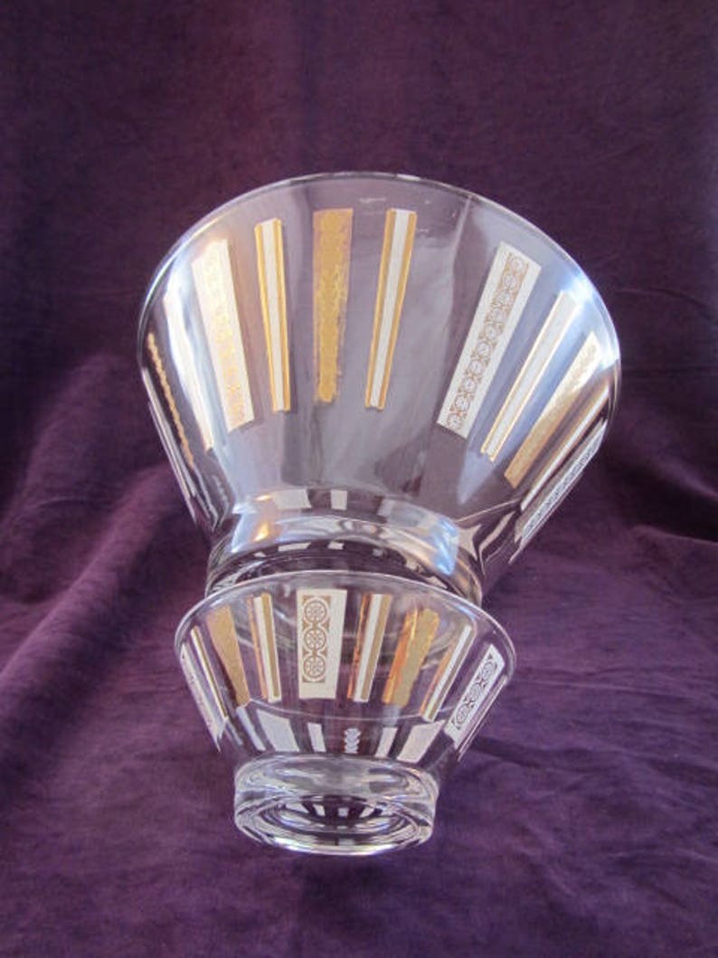 Retro Mid Century Chip & Dip Set With Gold White Striped Etsy