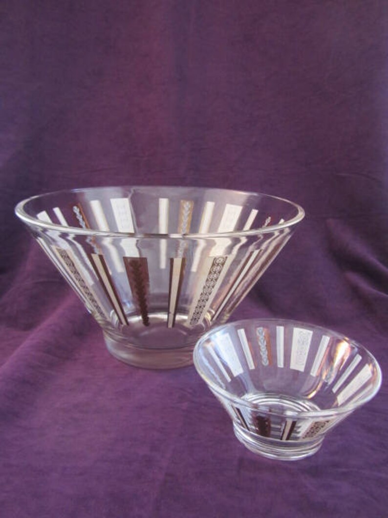 Retro Mid Century Chip & Dip Set With Gold White Striped Etsy