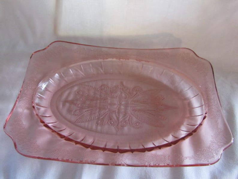 Vintage Pink Depression Glass Rectangular Platter Etsy