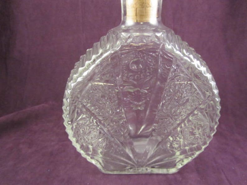 Pressed Glass Liquor Decanter With Cork Stopper Etsy