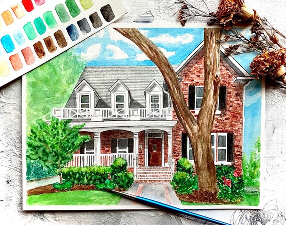 CUSTOM House Watercolor Painting Realtor  Housewarming Gift Hand Painted