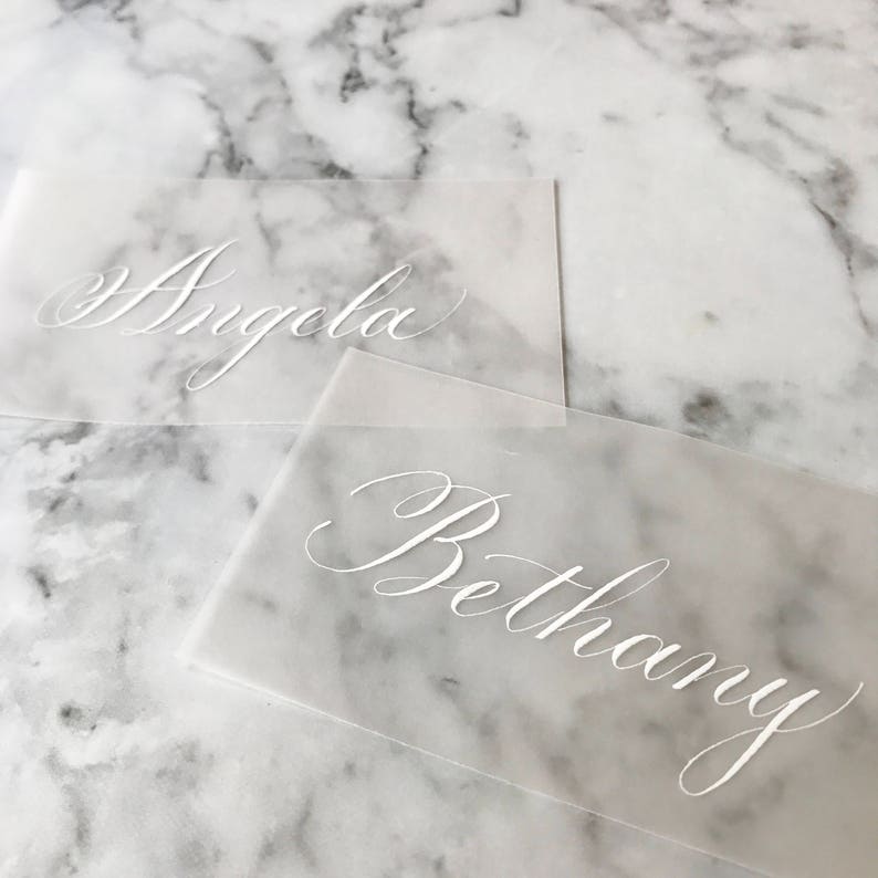 Calligraphy Vellum Placecards Wedding Place Cards Wedding Escort Cards Handwritten Modern Weddings