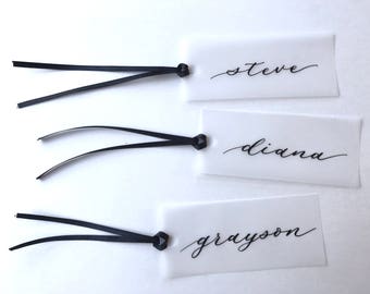 Classic Black Calligraphy Vellum Name Tags/ Vellum Placecards/ Wedding Place Cards/ Wedding Escort Cards/ Handwritten/ Modern Calligraphy