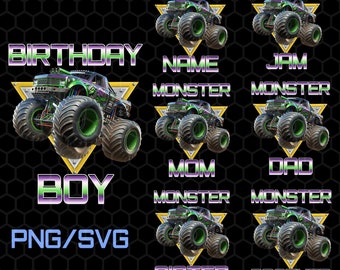 Monster Truck Png, Monster Truck Family Matching Png, Boy Birthday Png