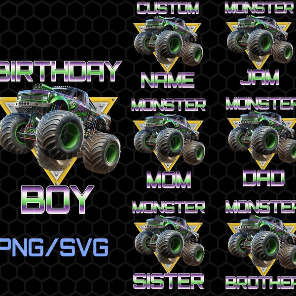 Monster Truck Png, Monster Truck Family Matching Png, Boy Birthday Png