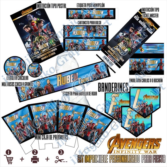 Spiderman Avengers INFINITY WARPrintable kit Personalized Party decoration Candy bar Candy Buffet Stickers Free Shipment PDF Il_570xn