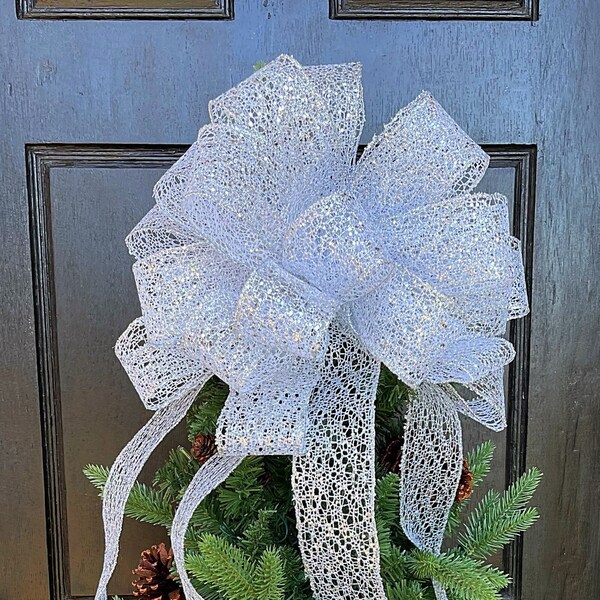 Silver Christmas Tree Bow | Silver Christmas bow | Silver  theme Tree topper |  Silver Frozen Christmas Bow
