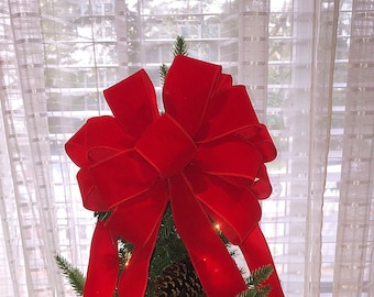 Red Velvet Tree Bow | Red holiday bow | Elegant Red Velvet  Christmas  Tree topper |  Santa Red Velvet Christmas Bow | velvet valentine bow