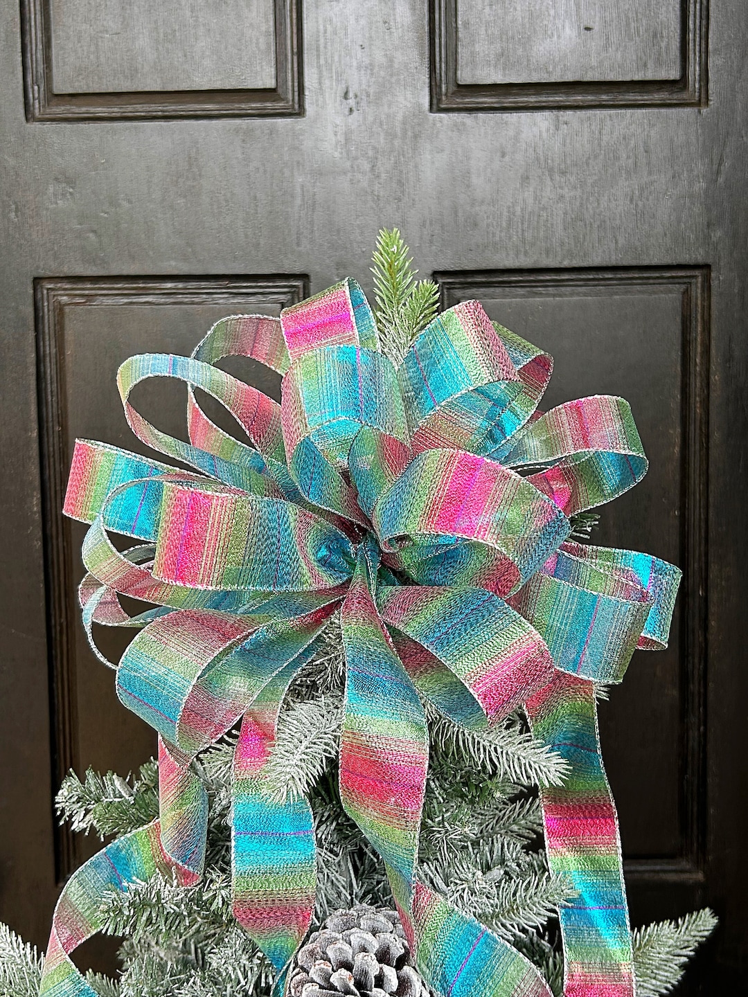 Lime Green Pink and Blue Tree Bow | Pink Blue Green Christmas Bow | Lime Green Blue and Pink ...