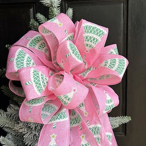 Pink Christmas Tree Bow: Holiday Ribbon Topper with Long Streamers - bright pink wired edge