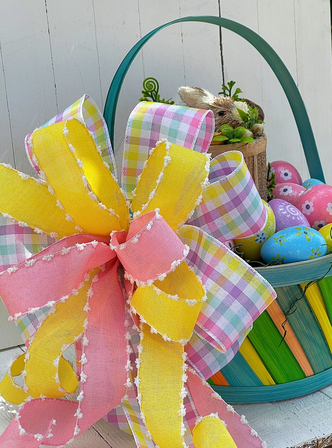 Easte Basket Bow Pink Yellow bow for Easter basket Easter Etsy