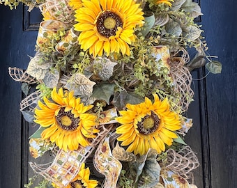 XL Sunflower Fall Wreath: Harvest Door Hanger, Sunflower Porch Decor